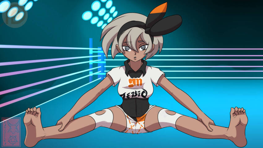 bea_(pokemon) dark_skin empty_eyes feet femsub grey_hair katsiika nintendo pokemon short_hair spiral_eyes