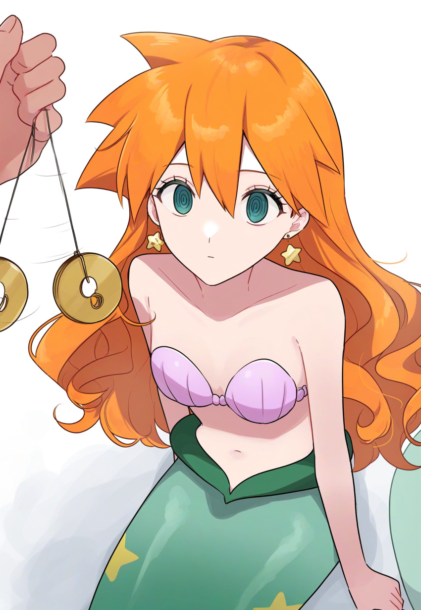 absurdres ai_art bra breasts earrings female_only femsub hair_ornament jewelry long_hair mermaid misty monster_girl navel necklace nintendo orange_hair pendulum pokemon pokemon_(anime)