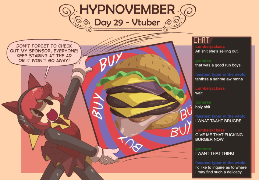 bow femdom financial_domination headband humor hypnovember open_mouth original pov_sub pstash robot_girl skirt smile spiral tech_control yellow_background