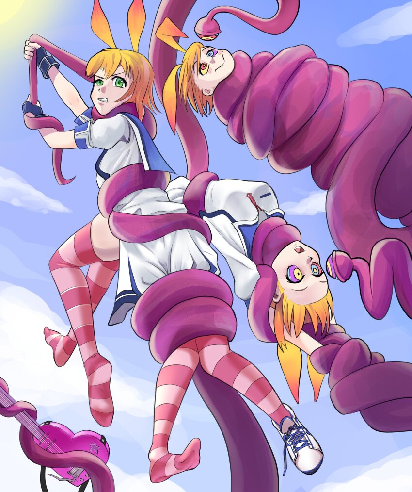 absurdres animal_ears blush bunny_girl character_request coils copyright_request feet female_only femsub glatu guitar happy_trance hypnotic_eyes hypnotic_tentacle kaa_eyes multiple_girls multiple_subs resisting socks tentacles thighhighs