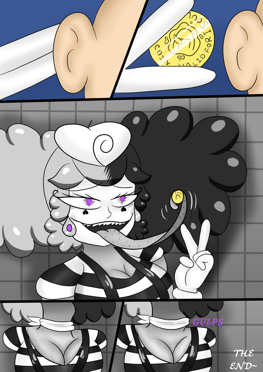 azure_blade blue_hair corruption grey_hair grey_skin long_tongue mime onorgasmic purple_eyes sharp_teeth