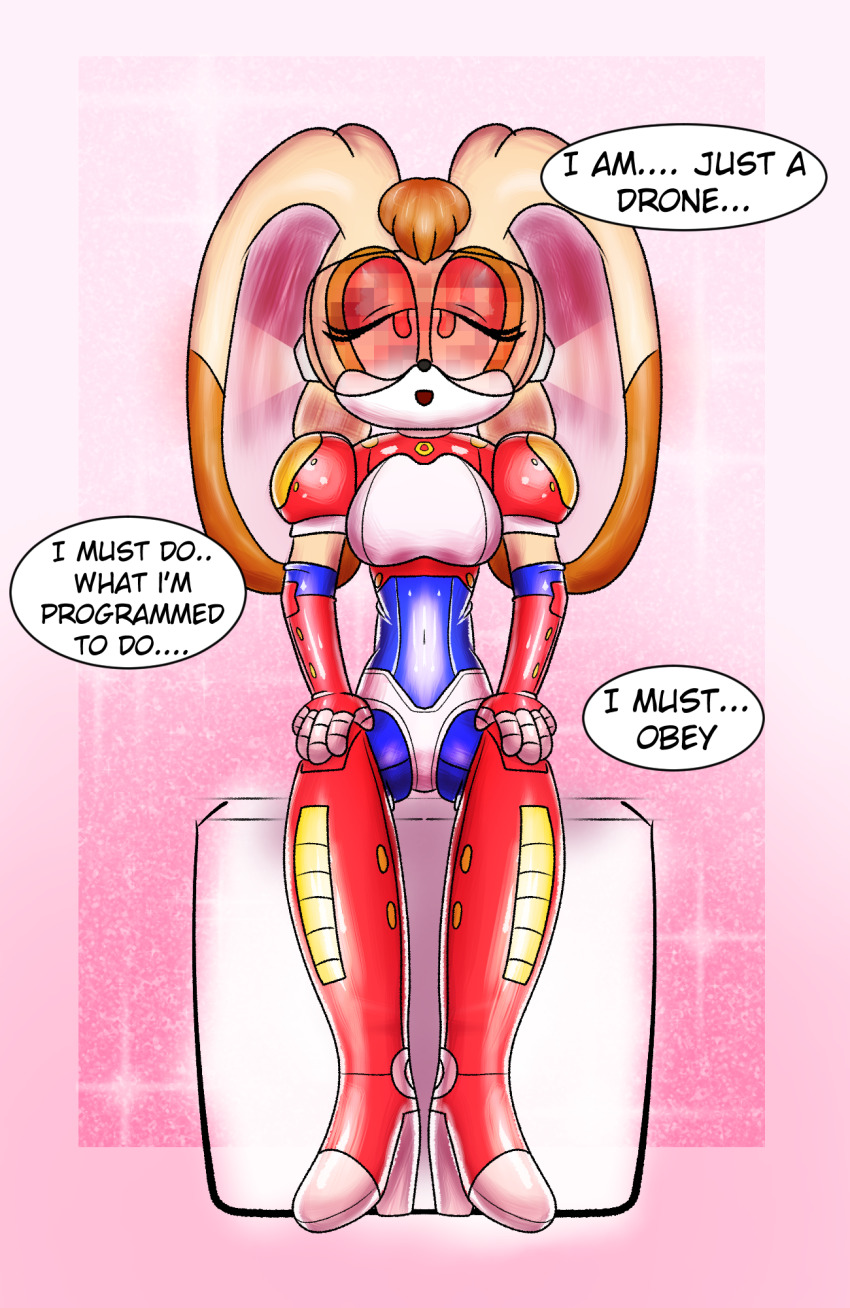 ameerashourdraws bunny_girl drone fembot femsub furry latex milf robotization sitting sonic_the_hedgehog_(series) tech_control text vanilla_the_rabbit visor