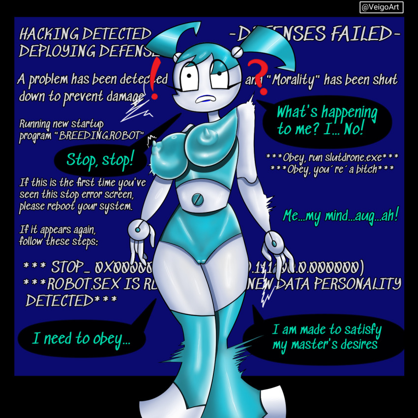 blue_background dialogue english_text femsub hacking jenny_wakeman my_life_as_a_teenage_robot nickelodeon robot_girl speech_bubble text veigoarts