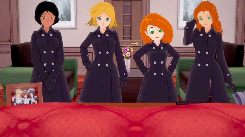 3d alex clover coat empty_eyes femsub gloves happy_trance kim_possible kim_possible_(series) koikatsu! maid maid_headdress multiple_girls multiple_subs pov pov_dom sam shadow1333 totally_spies