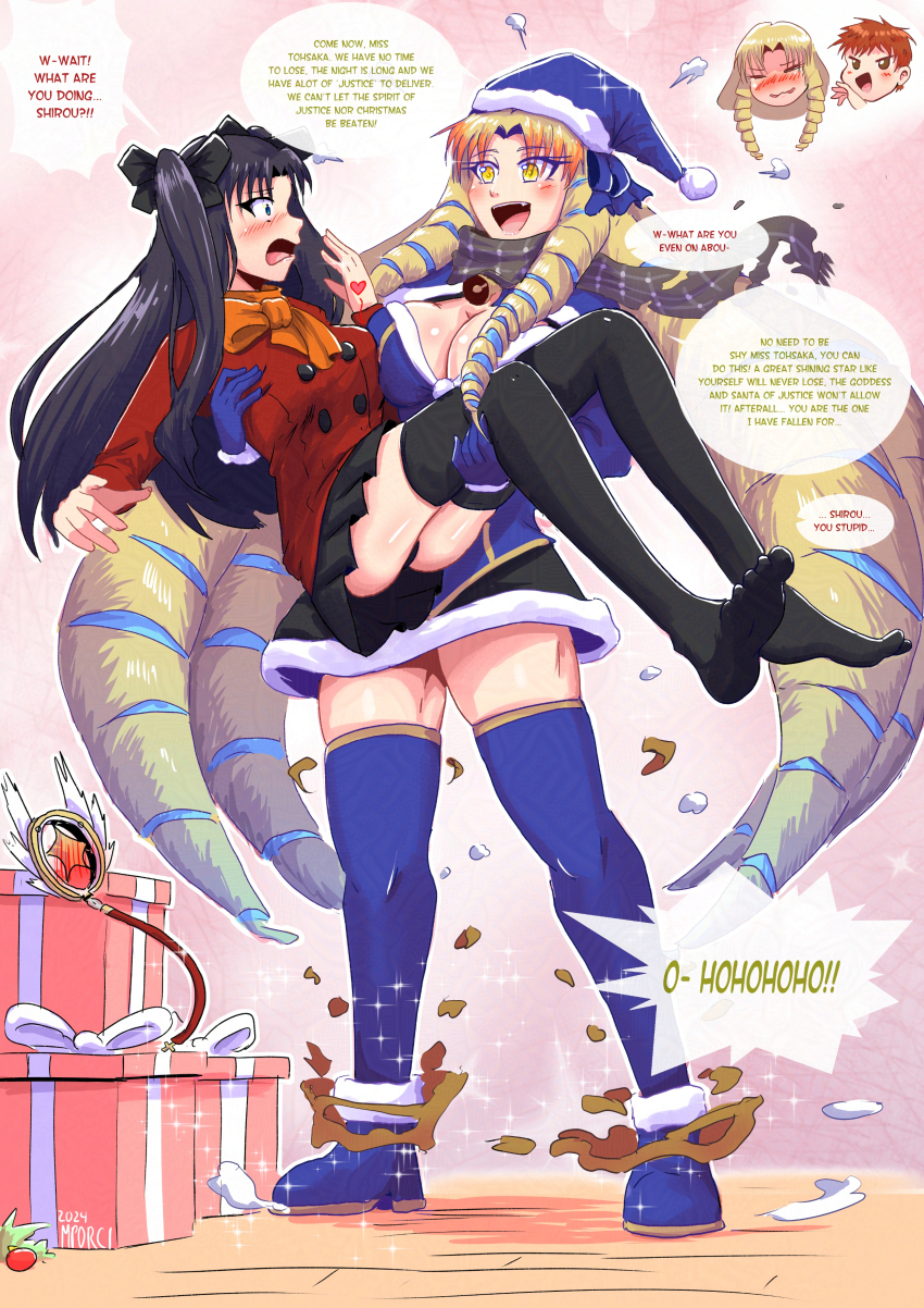 absurdres accidental_hypnosis altered_common_sense ass assertive_sub assimilation astraea_(fate_grand_order) bell blonde_hair blush boots box breasts brown_eyes brown_hair carrying christmas cleavage closed_eyes clothed coat dialogue dress drill_hair embarrassed english_text eyebrows_visible_through_hair fate/grand_order fate/hollow_ataraxia fate/kaleid_liner_prisma_illya fate_(series) femsub fusion futanari futasub gloves green_eyes growth hair_ribbon happy_trance hat heart high_heels hypnotic_magic long_hair love luviagelita_edelfelt magic magical_ruby malesub multicolored_hair multiple_girls multiple_subs muscle_girl muscle_growth open_mouth panties red_hair ribbon rin_tohsaka santa_costume santa_hat scarf shirou_emiya short_hair short_skirt shrunken_irises signature simple_background skirt sparkle speech_bubble surprised sweat text thighs transformation tsundere twintails upskirt very_long_hair wholesome yellow_eyes