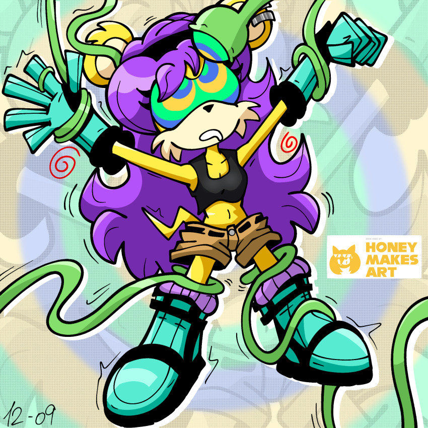 femsub furry honeymakesart hypnotic_tentacle kaa_eyes mina_mongoose purple_hair restrained simple_background sonic_the_hedgehog_(series) spiral_background tentacles