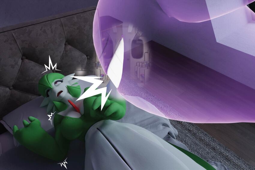 3d breasts complex_background femsub feverdreamerr gardevoir gengar nintendo on_back open_mouth pokemon pokemon_(creature) possession tagme unfocused_eyes