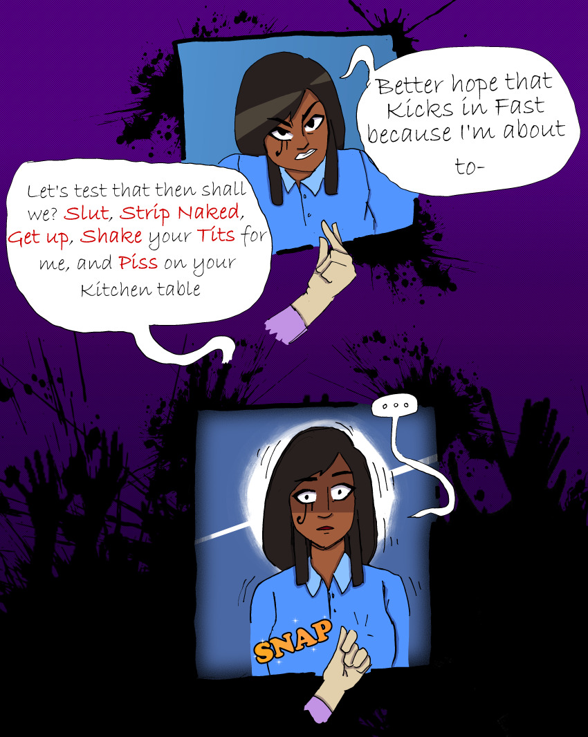 absurdres aware brown_hair comic dark_skin dialogue expressionless finger_snap overwatch pharah simple_background tcross_(manipper) text unlikely