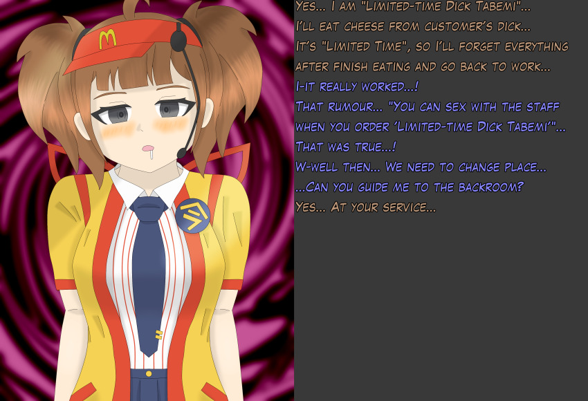 brown_hair femsub imadake_dabuchi_tabemi mcdonald&#039;s nasicampur32 text uniform