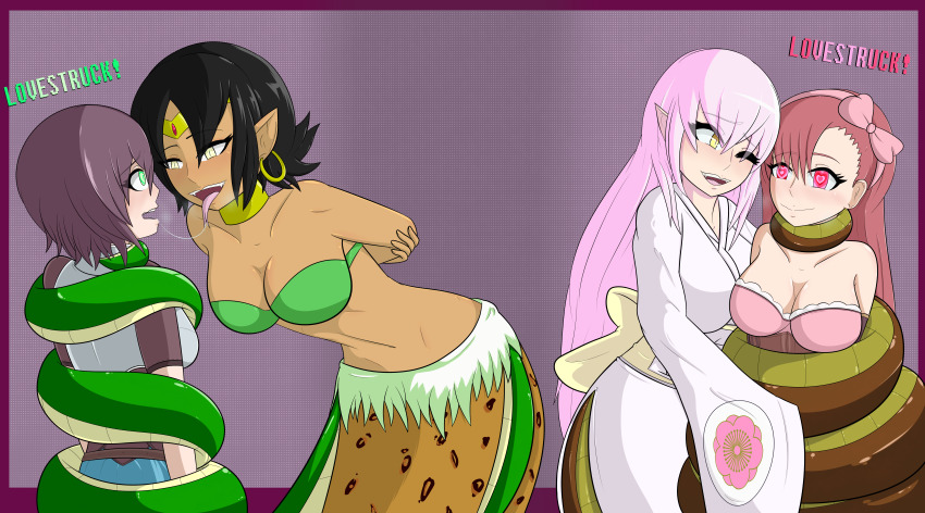 breasts coils female_only femdom femsub happy_trance hazle_chantry_(swankypajamas) heart_eyes jade_(swankypajamas) monster_girl naga_girl original shaded-seraphim stella_tressler_(swankypajamas) umeko_(swankypajamas) yuri