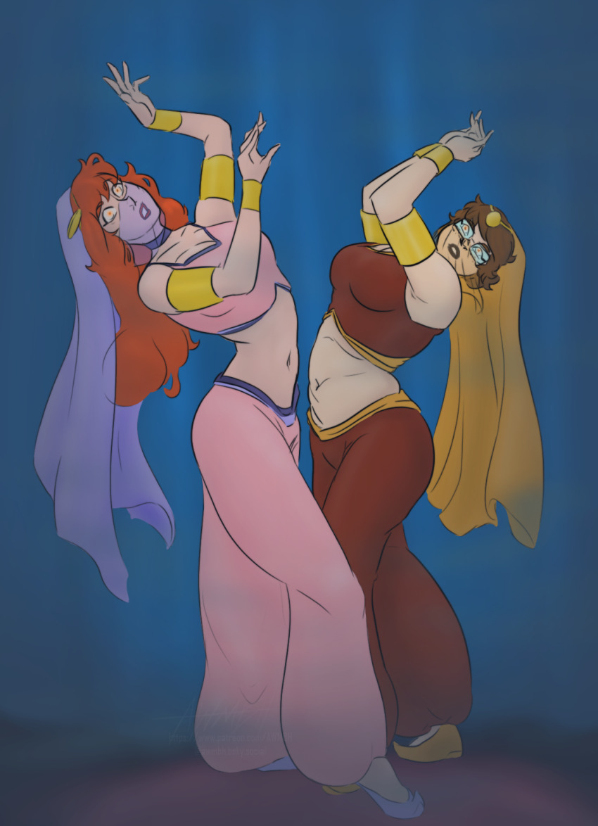 awmbh dancing daphne_blake female_only femsub harem_outfit midriff multiple_girls multiple_subs red_hair scooby-doo_(series) tagme velma_dinkley