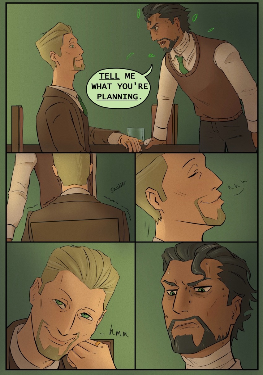 beard comic dark_skin elias_bouchard jonathan_sims male_only maledom malesub resisting smile speech_bubble sweetmapple the_magnus_archives