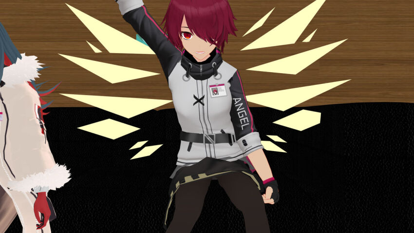 3d airmotor alternate_costume angel angel_girl animal_ears arknights arm_levitation black_hair clothed coat couch empty_eyes exusiai_(arknights) female_only femsub fingerless_gloves fur_coat gloves hair_covering_one_eye halo heavy_eyelids hoodie id_card jacket jewelry long_hair mmd multicolored_hair multiple_girls multiple_subs necklace office open_mouth pantyhose red_eyes red_hair short_hair shorts sitting skirt texas_(arknights) tights traditional_hypnosis upskirt wings wolf_girl zipper