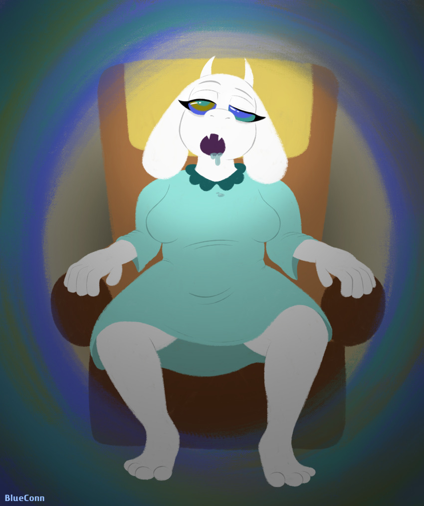 blueconn chair dazed deltarune drool female_only femsub furry kaa_eyes milf open_mouth signature simple_background sitting sleepy solo tagme toriel_dreemurr undertale