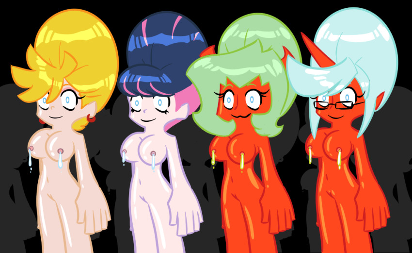 angel_girl beehive_hair demon_girl femsub glasses happy_trance kneesocks lactation maggotmike milk nude panty panty_and_stocking_with_garterbelt pussy_juice scanty stepfordization stocking