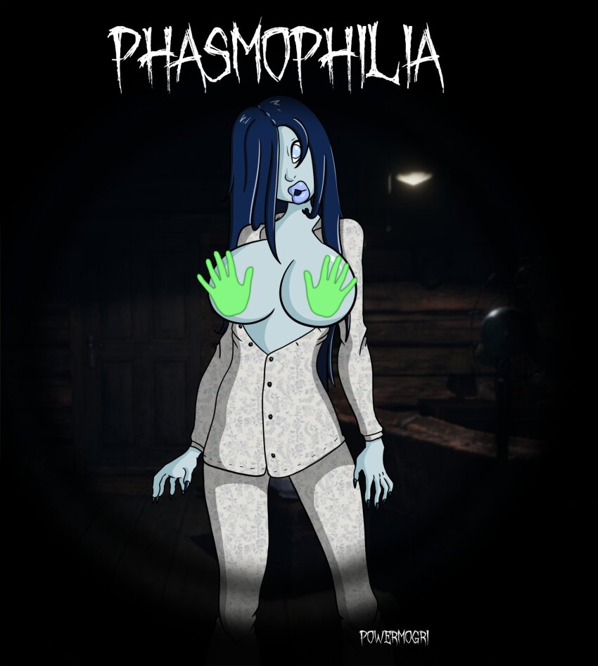 bimbofication black_hair female_only ghost groping phasmophobia powermogri