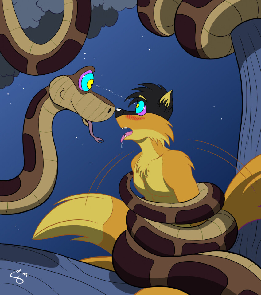 blush coils disney drool eye_beams feger23 fox_boy furry hypnotic_eyes jakethenerdyfox kaa kaa_eyes male_only maledom malesub open_mouth original snake snake_boy the_jungle_book tongue tongue_out topless