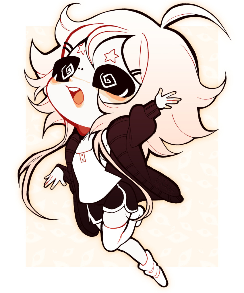 bridge_piercing chibi commission dreamalgia femsub original piercing shorts smile solo spiral_eyes