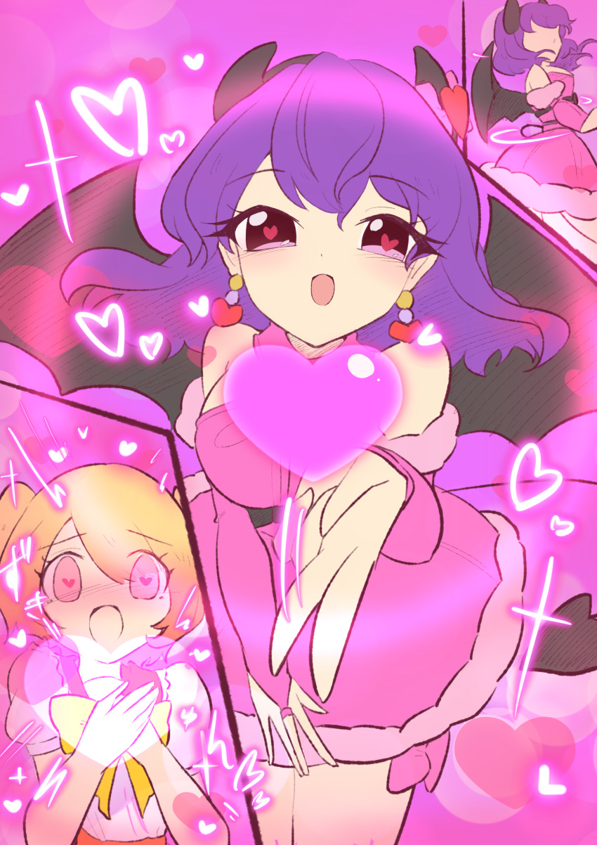 absurdres avaritia bare_shoulders blush bow bqad28 charm_(spell) clothed comic demon demon_girl dress earrings empty_eyes eye_color_change eyebrows_visible_through_hair faceless female_only femdom femsub fingerless_gloves gloves hair_ornament happy_trance heart horns hypnotic_beam hypnotic_magic loli love magic multiple_girls open_mouth opera_gloves orange_hair otocadoll pink_background pink_eyes purple_hair right_to_left short_hair simple_background smile sparkle spiral_eyes succubus sunny_(otocadoll) symbol_in_eyes twintails wholesome wings yuri