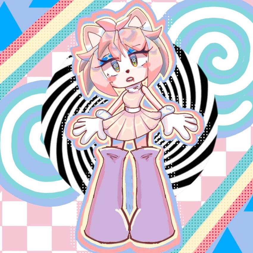 dazed dress drool mili_(ladno) original sonic_the_hedgehog_(series) spiral_background spiral_eyes standing yellow_skin