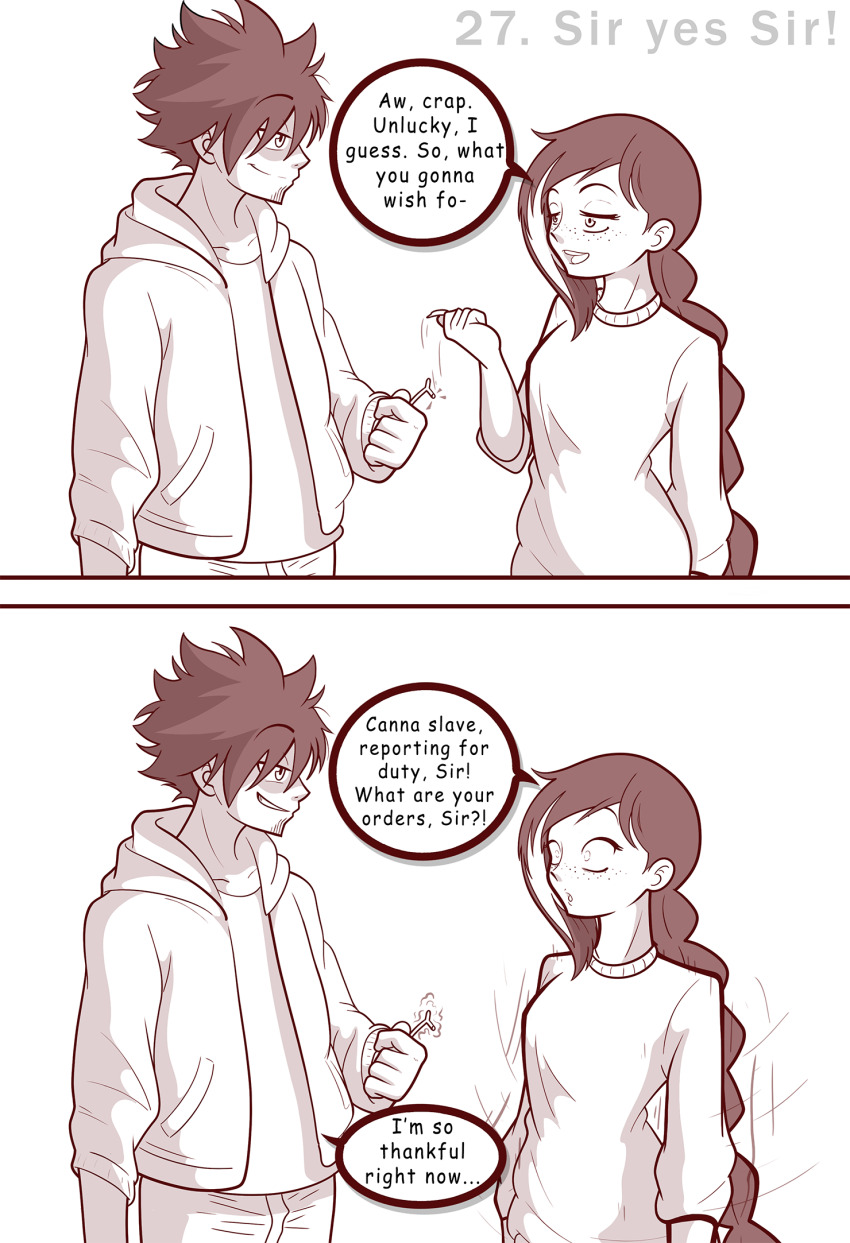 braid comic disguised_hypnotist femsub freckles hoodie humor hypnovember maledom original shirt standing standing_at_attention sweater tagme text thanksgiving