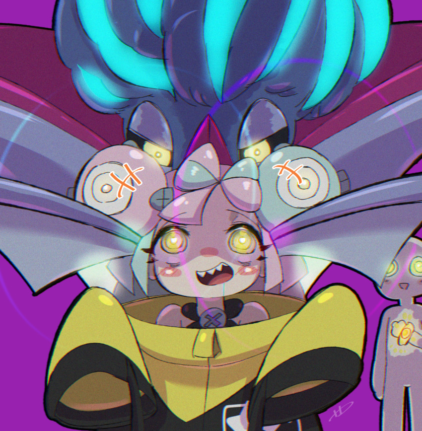 androgynous_dom blue_hair blush drool eye_color_change faceless_male femsub glowing_eyes h_renah0215 heart heart_eyes hypnotic_tentacle iono_(pokemon) magnemite malamar malesub mega_malamar multicolored_hair nintendo open_mouth pink_hair pokemon pokemon_(creature) pokemon_legends_z-a pokemon_sword_and_shield purple_background simple_background symbol_in_eyes tentacles yellow_eyes