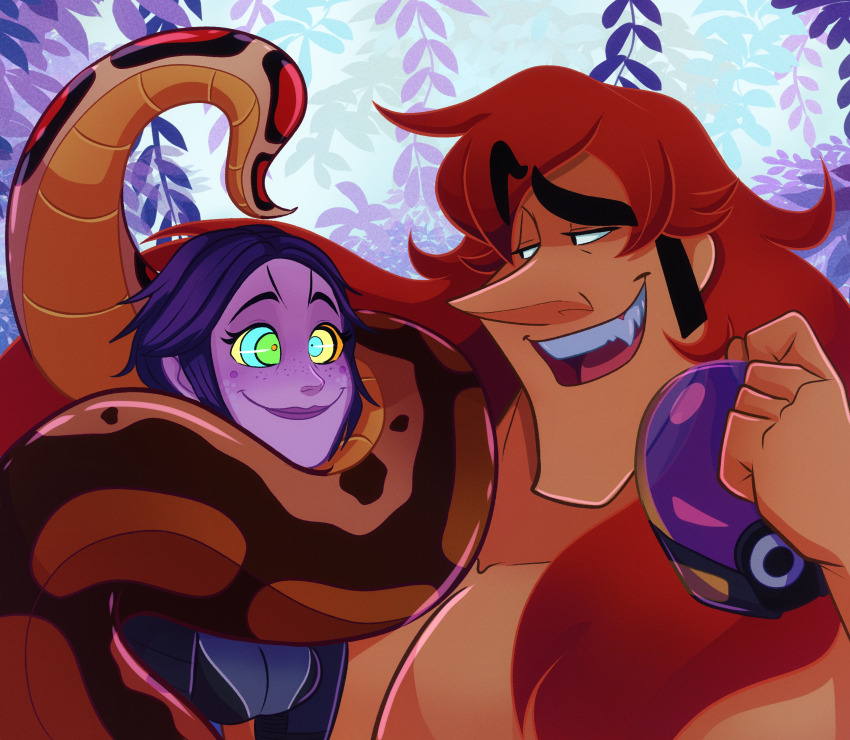 femsub geekgirl8 jungle kaa_eyes kenneth_(geekgirl8) mass_effect original purple_hair purple_skin smile tail tali'zorah_nar_rayya visor