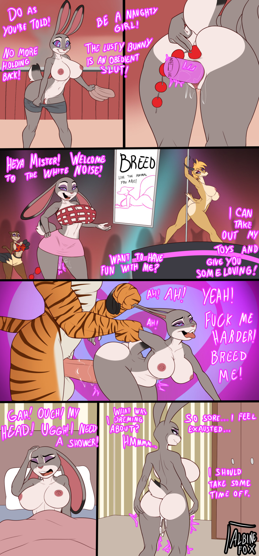 albinefoxxo anal_beads bunny_girl comic cum_in_pussy dildo disney femsub furry gazelle gazelle_girl happy_trance judy_hopps mrs._otterton multicolored_eyes otter_girl sex sex_toy spiralwash_eyes stripper text tiger unaware undressing zootopia