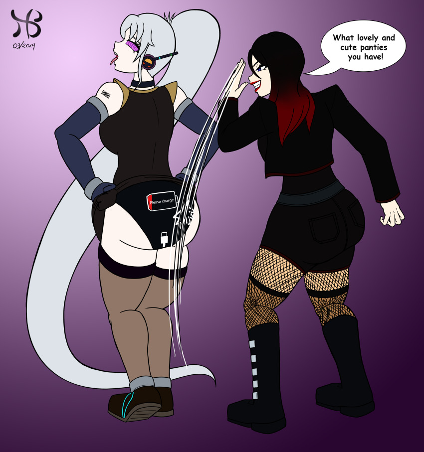 aimi_(hiastobasement) femdom femsub hiastobasement looking_back original spanking text tongue_out yuri