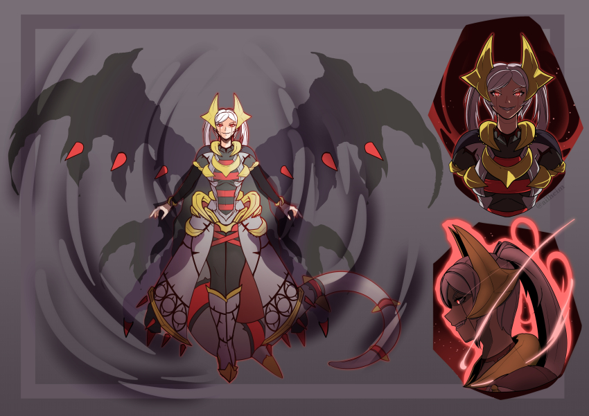 ailheim alternate_costume alternate_form aura breasts corruption evil_smile femsub fire_emblem fire_emblem_awakening fusion giratina glowing glowing_eyes grima_(fire_emblem_awakening) happy_trance horns long_hair nintendo pokemon pokemon_diamond_pearl_and_platinum possession red_eyes robin_(fire_emblem_awakening) smile tail white_hair wings