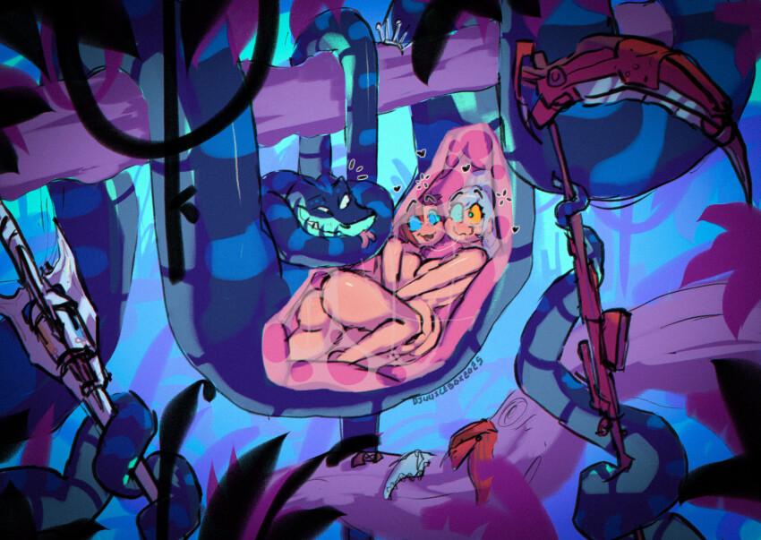 ass black_hair djuuicebox femsub forked_tongue happy_trance heart jungle kaa_eyes kissing large_ass large_breasts long_hair maledom nipples nude original outdoors ponytail red_hair ruby_rose rwby sarrl_(ragnarok222) short_hair snake spit_trail sub_on_sub symbol thick_thighs thighs tongue tongue_out vore weapon weiss_schnee white_hair x-ray yuri