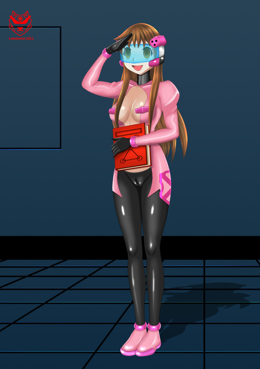 brown_eyes brown_hair cameltoe female_only femsub large_breasts latex lobotomist long_hair megumi_ooumi saluting uniform visor zatch_bell!