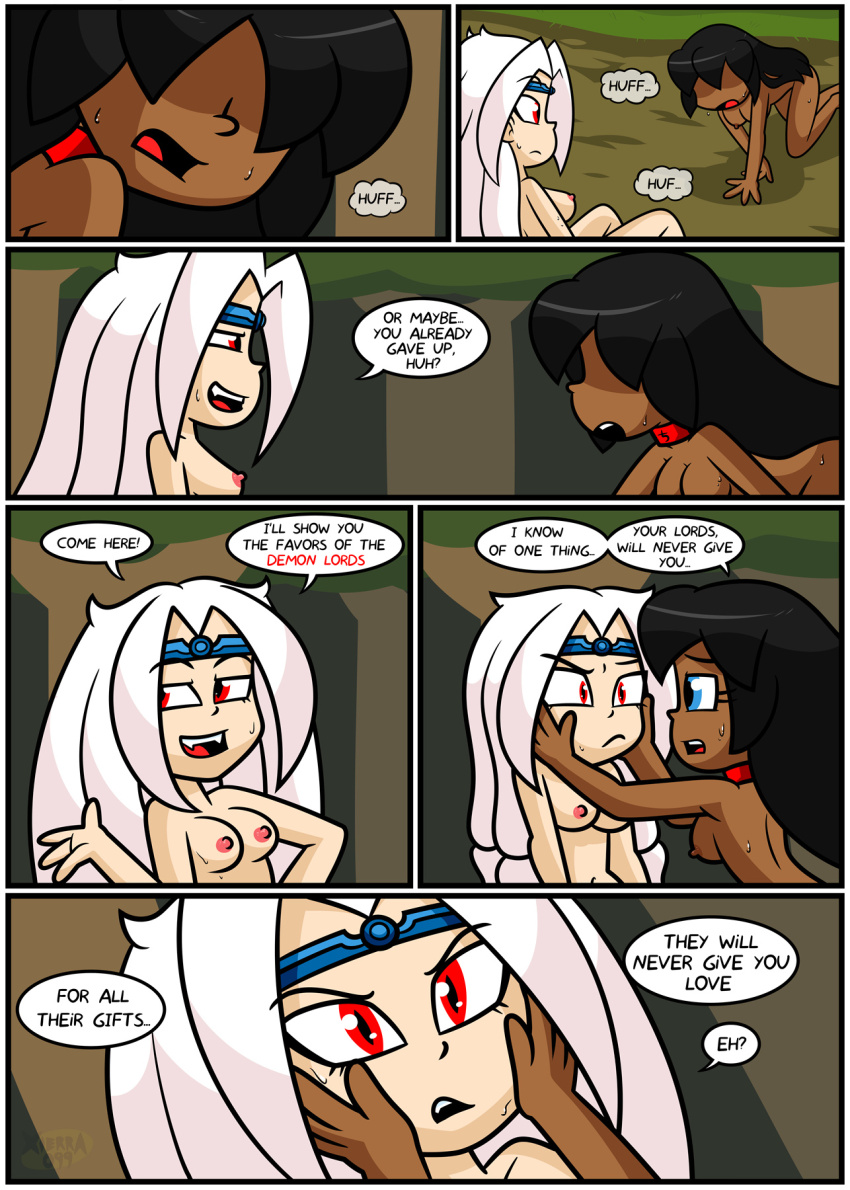 caption collar comic crown dark_skin female_only long_hair nude nun white_hair witch xierra099