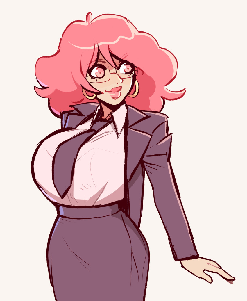 bimbofication breast_expansion brellom brells_(brellom) femsub glasses large_breasts office_lady original pink_eyes pink_hair source_request