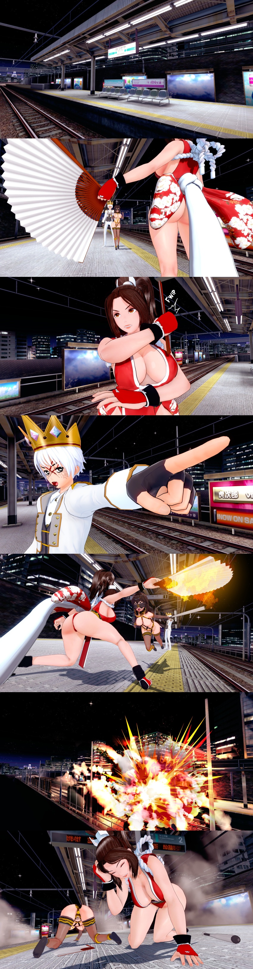 3d ass brown_hair crown dummydotexe fatal_fury femsub happy_trance harem_outfit king_(dummydotexe) king_of_fighters koikatsu! kumi_(dummydotexe) large_breasts mai_shiranui maledom original short_hair white_hair