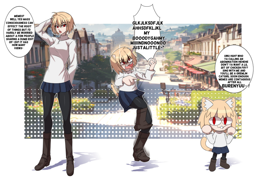 altered_common_sense arcueid_brunestud before_and_after blonde_hair boots cat_girl comic erasethismail femsub meme neco-arc skirt text thighhighs transformation tsukihime