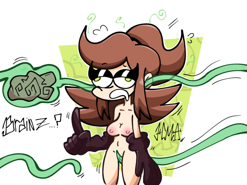 belen_(frantheflan) brain brain_drain brain_removal brainless breasts brown_hair femsub gloves glowing_eyes green_eyes honeymakesart nude original tagme the_brain-eating_evil_meteor the_grim_adventures_of_billy_and_mandy