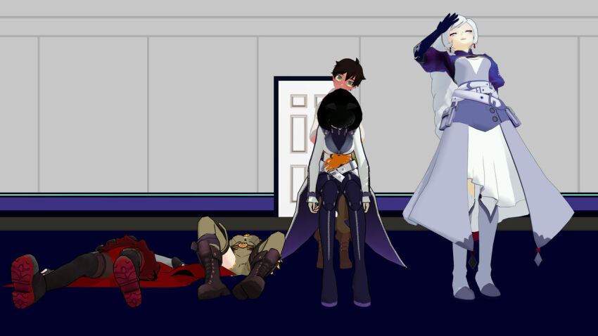 3d airmotor animal_ears arms_above_head belt belted_skirt black_hair blake_belladonna blonde_hair bodysuit cape cat_ears cat_girl choker cleavage_cutout clothed corset dress_shirt earrings femsub fingerless_gloves fur_coat gloves green_eyes grey_eyes holding_breasts jacket jewelry knee_pads limp long_hair lying maledom mmd multicolored_hair multiple_girls multiple_subs opera_gloves oscar_pine pale_skin pants prosthetic_limb purple_eyes red_hair ruby_rose rwby scarf shirt short_hair skirt sleep_command slouching standing surprised suspenders thigh_boots thigh_heels tights traditional_hypnosis upskirt weiss_schnee yang_xiao_long yellow_eyes zipper