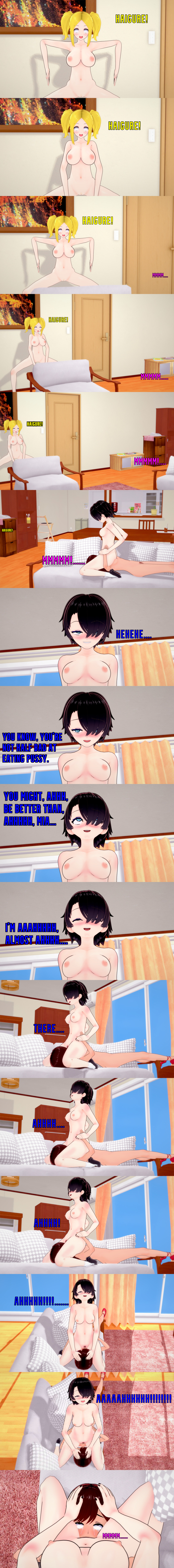 3d absurdres aware black_hair blonde_hair blue_eyes body_control breasts brown_eyes brown_hair closed_eyes cunnilingus dialogue english_text eye_roll female_only femdom femsub haigure hair_covering_one_eye koki_(witch) kurai_(witch) long_hair mad_jacks mia_(witch) multiple_girls multiple_subs nipples nude orgasm pussy short_hair smile tears text white_eyes whitewash_eyes witch_(mad_jacks) yuri