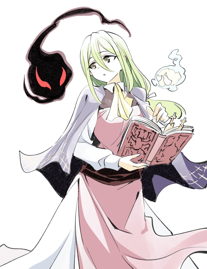 book character_request clothed demons_plan_something_good! dress floating green_eyes green_hair isiyumi red_eyes simple_background very_long_hair white_background