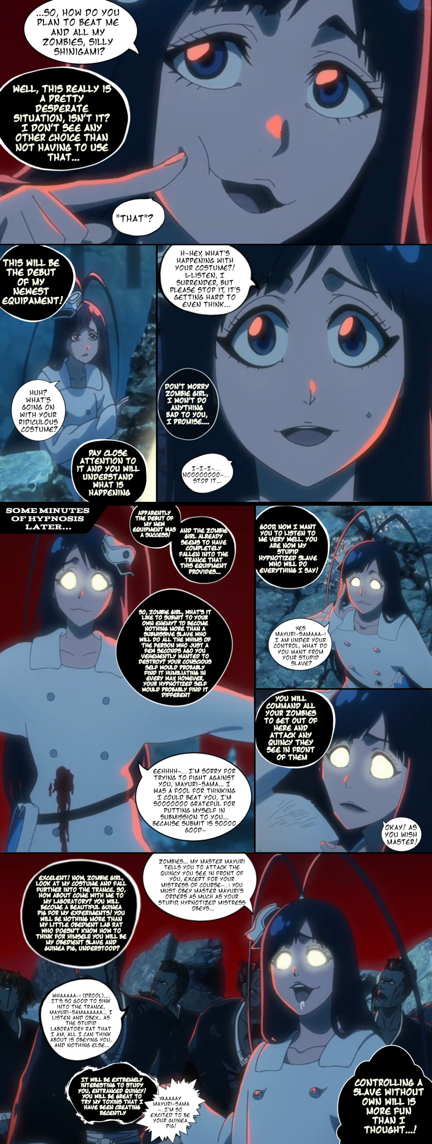 ahoge black_hair bleach comic dialogue drool female_only flat_chest giselle_gewelle glowing_eyes johnsilverjr(manipper) long_hair manip open_mouth smile speech_bubble text transgender