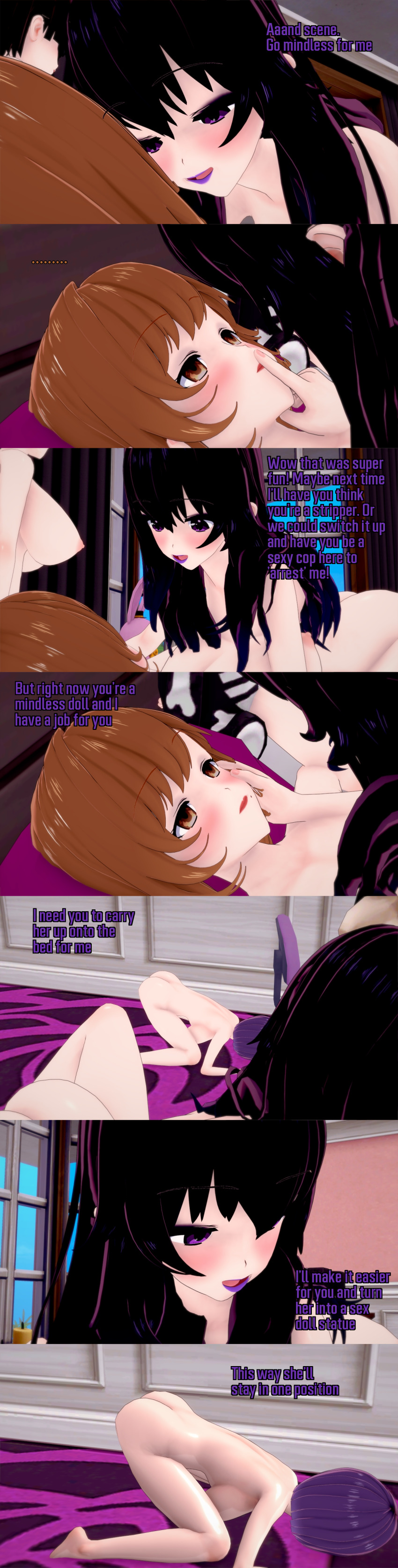 absurdres black_hair breasts brown_eyes brown_hair dialogue elise_(ophelia's_dollhouse) empty_eyes english_text expressionless female_only femdom femsub lia_(ophelia's_dollhouse) long_hair milf mole mother_and_daughter mrs._hart_(ophelia's_dollhouse) multiple_girls multiple_subs nipples nude ophelia's_dollhouse ophelia_(ophelia's_dollhouse) purple_eyes purple_hair text zenin1