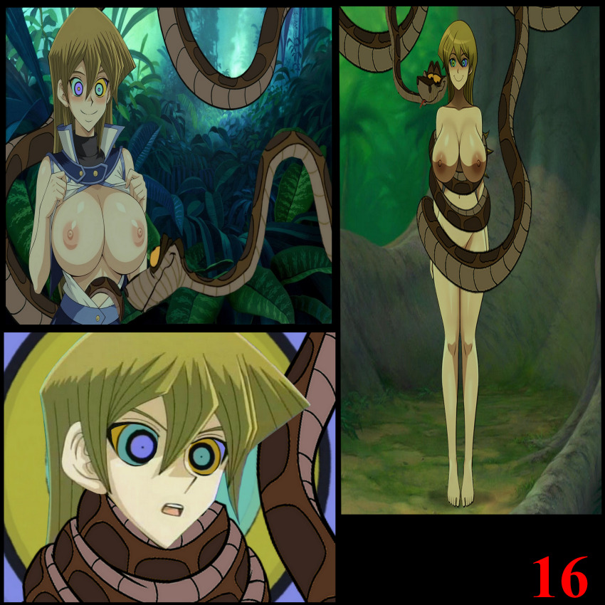 ai_art alexis_rhodes androidparanoid blonde_hair breasts_outside coils disney happy_trance hypnotic_eyes kaa kaa_eyes kanoebael large_breasts manip navel nude shinzu031 snake the_jungle_book undressing yu-gi-oh! yu-gi-oh!_gx