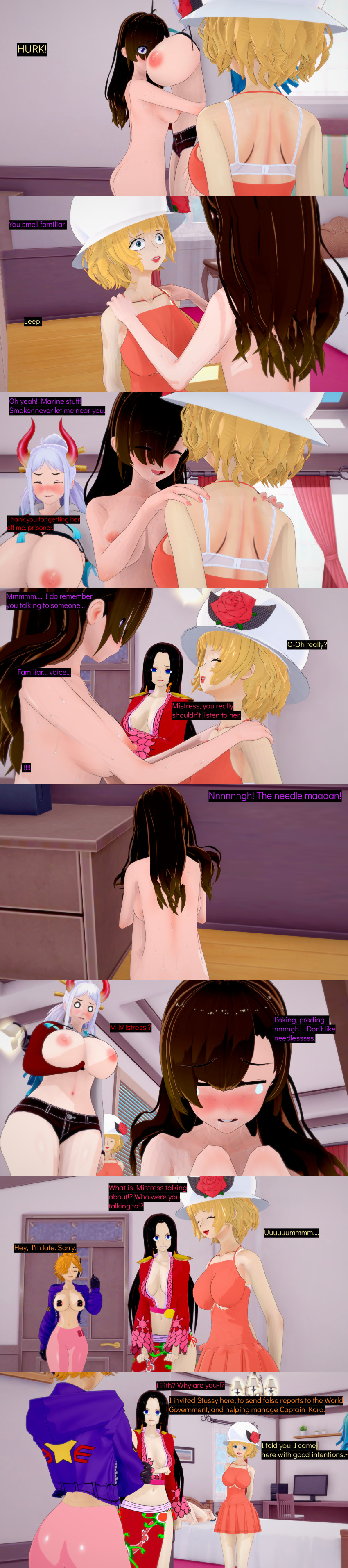 3d absurdres ain_(one_piece) angry black_hair blonde_hair blue_eyes blue_hair boa_hancock breasts closed_eyes clothed confused cyanstargazer dialogue drool english_text femdom hair_covering_one_eye horns large_breasts long_hair malesub multiple_girls multiple_subs nipples nude one_piece oni_boy orange_hair pasties red_eyes short_hair stussy_(one_piece) sweat tears text white_eyes white_hair whitewash_eyes yamato_(one_piece)