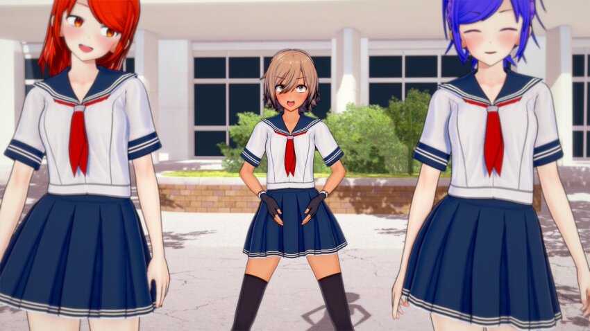 3d body_control brown_hair femsub haigure haigure_ayami haigure_ayami_(artist) happy_trance original school_uniform tongue_out