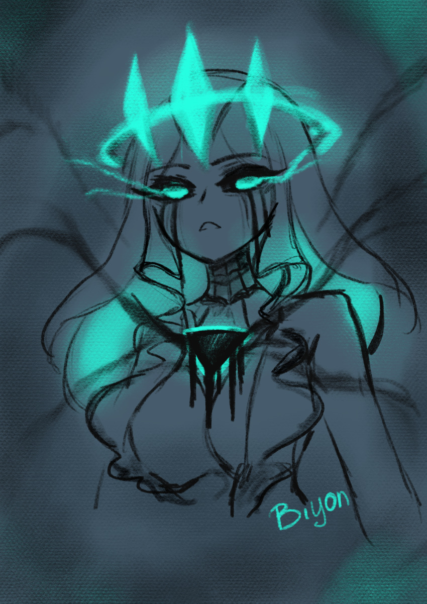 absurdres aura biyontran body_markings breasts cleavage control_indicator corruption crown empty_eyes eye_color_change femsub glowing glowing_eyes league_of_legends maledom mermaid nami_(league_of_legends) possession ruination smoke viego_(league_of_legends)