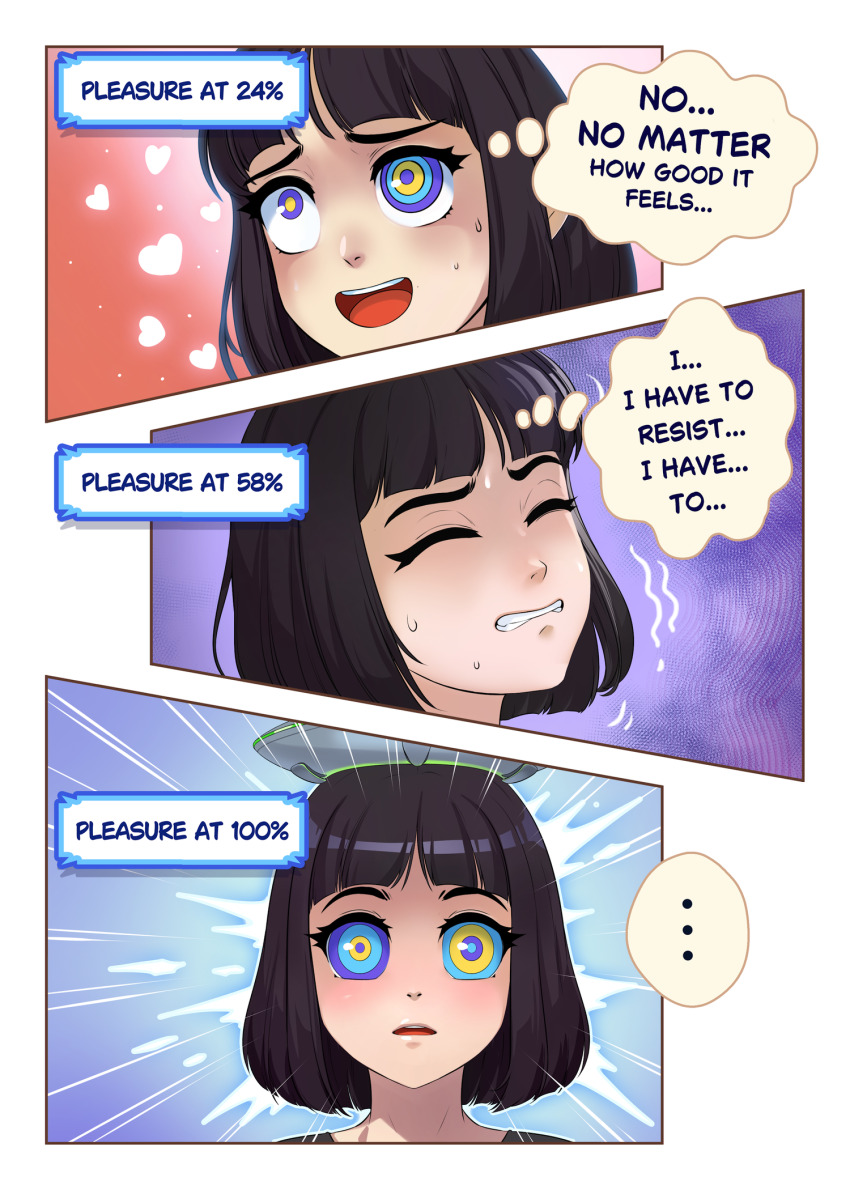 alien black_hair chien_vietnam comic dialogue female_only femsub hypnotic_eyes original progress_indicator resisting ring_eyes text ufo ufo_hat