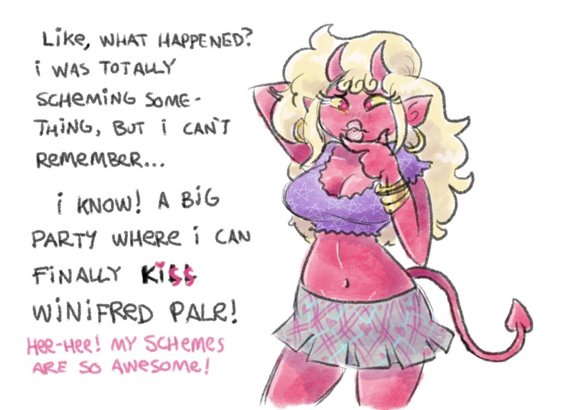 bimbofication blonde_hair brain_drain breast_expansion demon_girl happy_trance horns mr-dna original text unaware