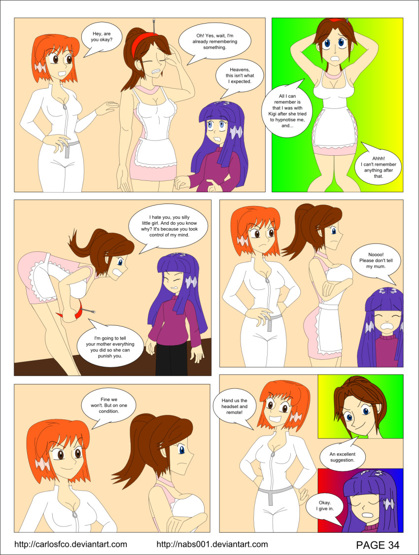 april_o&#039;neil brown_hair carlosfco comic dialogue julia_(carlosfco) kigi_(carlosfco) large_breasts long_hair maid nabs001_(colorist) orange_hair original purple_hair short_hair teenage_mutant_ninja_turtles text