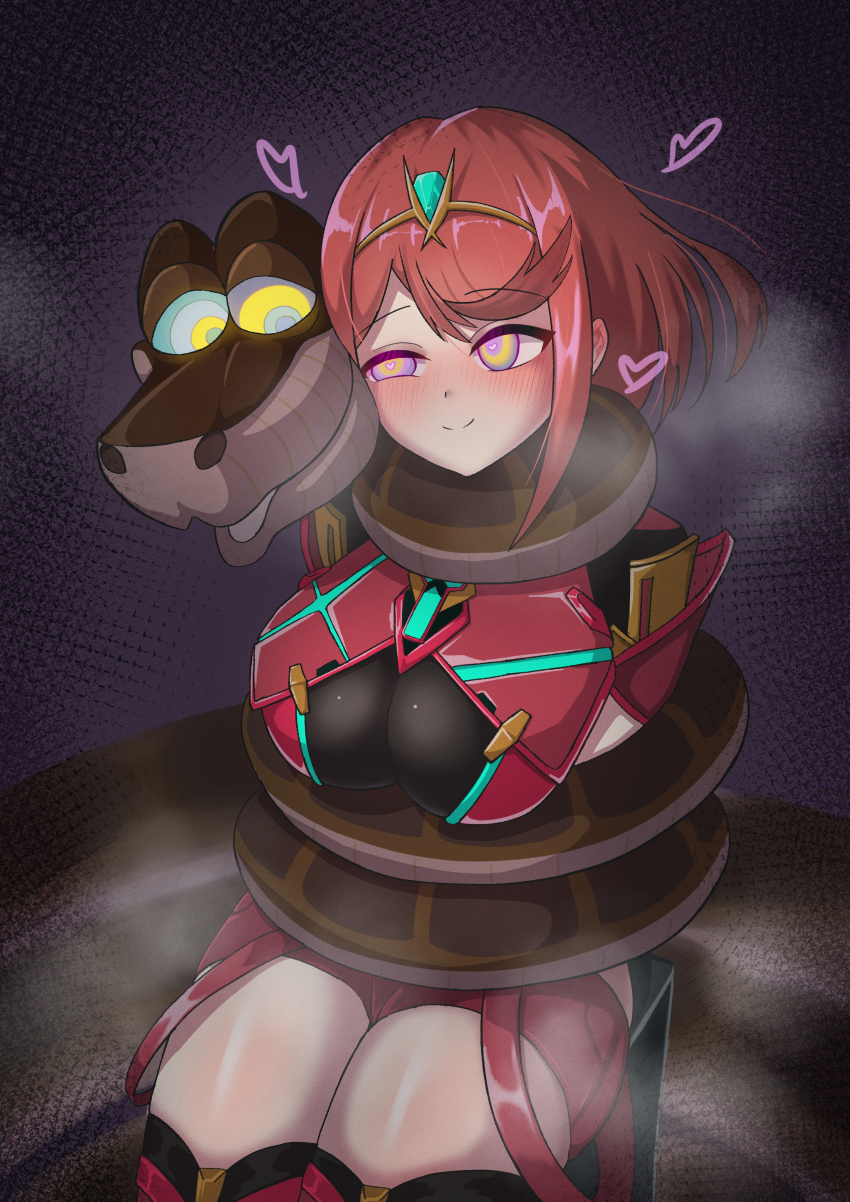 blush bondage breasts coils crossover disney femsub happy_trance heart heart_eyes hypnotic_eyes kaa kaa_eyes large_breasts maledom nintendo pyra_(xenoblade) red_hair restrained short_hair sitting smile snake symbol_in_eyes the_jungle_book thick_thighs thighhighs thighs watto1005 xenoblade_chronicles xenoblade_chronicles_2